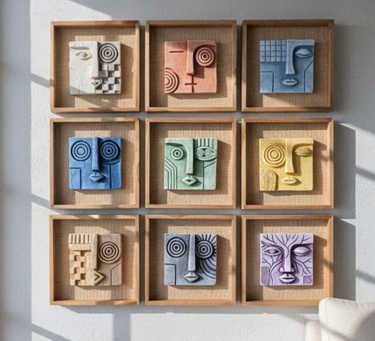 9-Piece 3D Abstract Face Wall Art Set – Modern Textured Wall Décor for Living Room