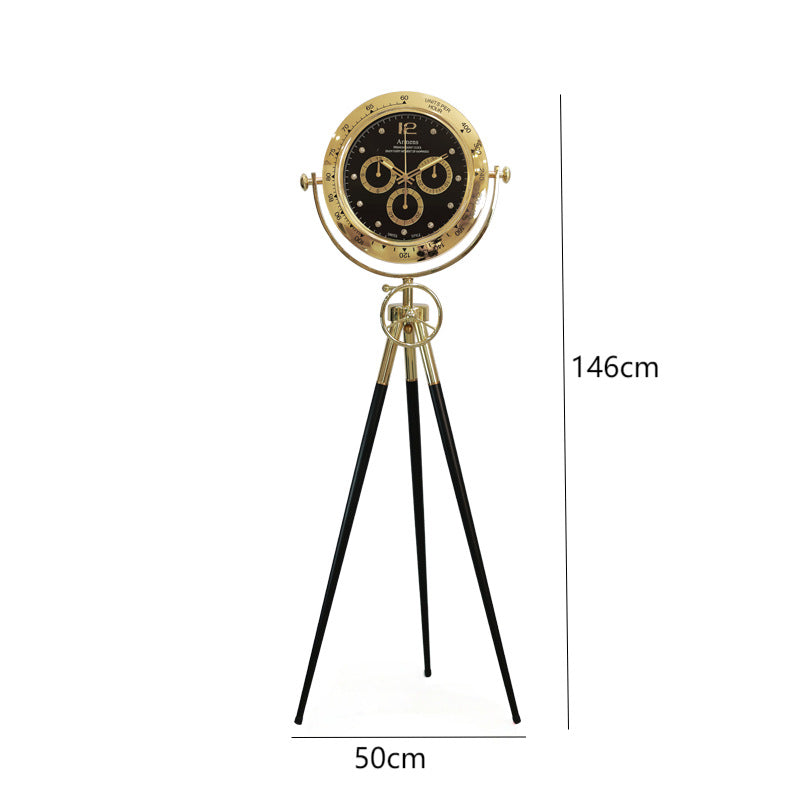 Black Metal Tripod Gear Standing Wall Clock With Gold Framing For Home Decor Style