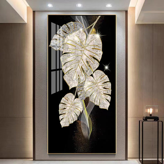 Modern Crystal Glass Painting with Metal Frame | 24x48 Inches | Golden Color Frame | Crystal and Glass Work