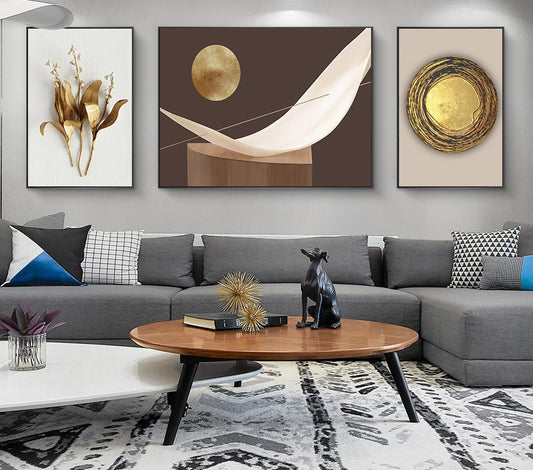 Modern Crystal  Painting With Metal Framing For Wall  Decor [ Pack of 3 ]