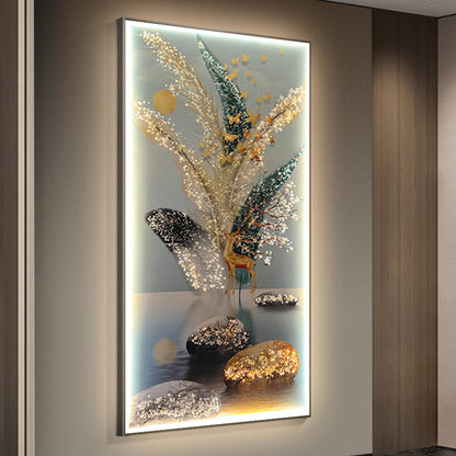 Modern Crystal Painting With Metal Framing For Wall Decor With LED Light