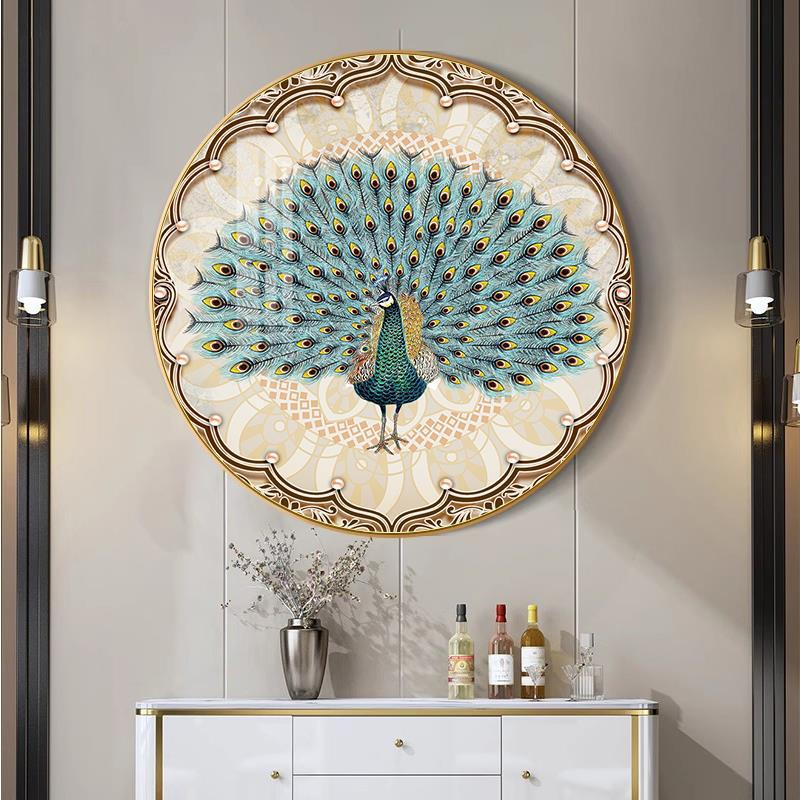 Dancing Peacock Premium Crystal Glass Wall Painting [ 32 x 32 Inches ]