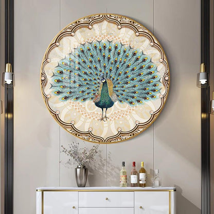 Dancing Peacock Premium Crystal Glass Wall Painting [ 32 x 32 Inches ]
