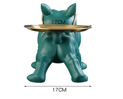 Green Bull Dog Table Showpiece With Metal Tray
