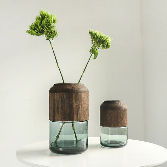 Wooden Flower Vase With Smoky Glass - pack of 2
