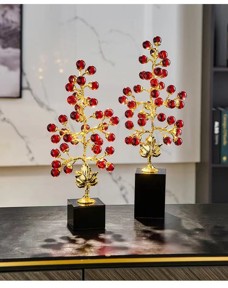 Red Crystal Balls On Tree Showpiece For Decor