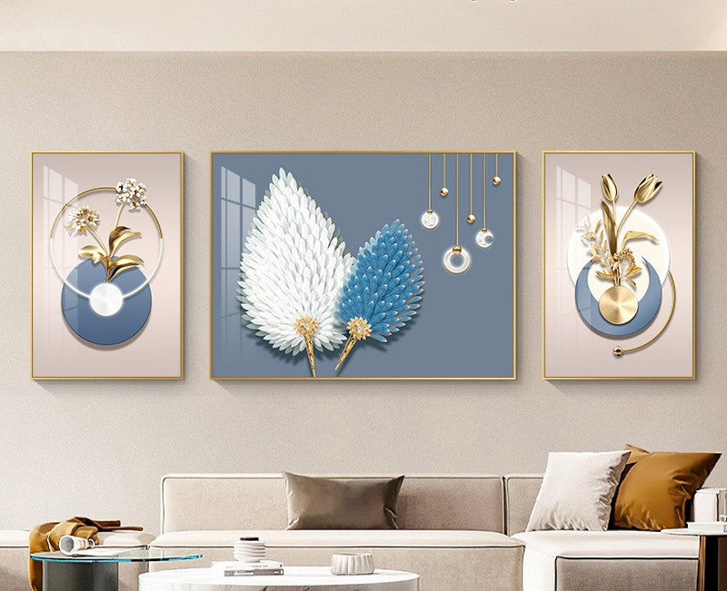 Modern Crystal Painting With Metal Framing For Wall Decor [ Pack of 3 ]