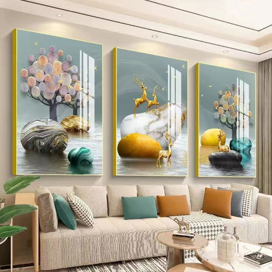 Modern Crystal Painting Set with Metal Framing - Golden Frame, Crystal & Glass Work [Set of 3 ] (Copy)