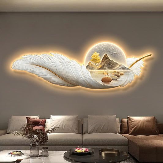 LED Feather Wall Painting  For Wall Decor [ 60 x 24 Inch ]