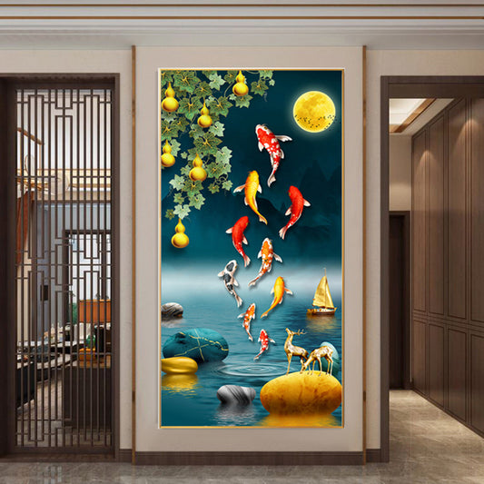 Modern Crystal Glass Painting with Metal Frame | 24x48 Inches | Golden Color Frame | Crystal and Glass Work
