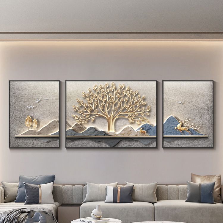 Modern Crystal Painting Set with Metal Framing - Golden Frame, Crystal & Glass Work [Set of 3 ]
