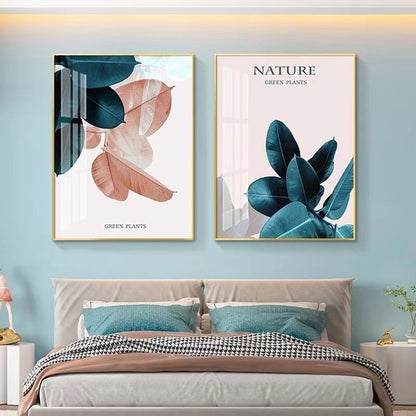 Modern Crystal Glass Painting Set - Metal Framing - Wall Decor - 16x24 Inches - Pack of 2