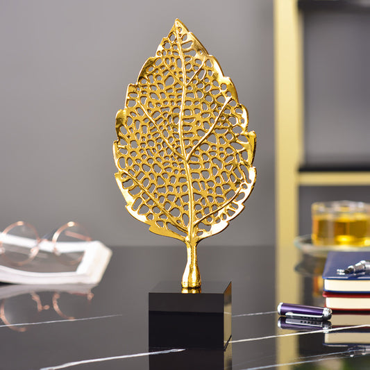 Metal Leaf Adorned with a Marble Base for Home Decor