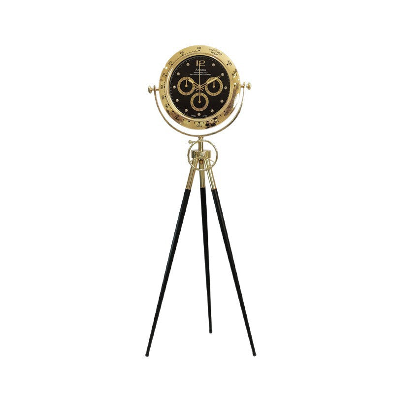 Black Metal Tripod Gear Standing Wall Clock With Gold Framing For Home Decor Style