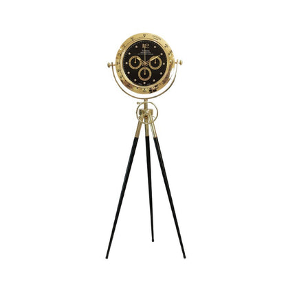 Black Metal Tripod Gear Standing Wall Clock With Gold Framing For Home Decor Style