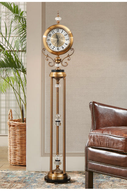 Black Metal Tripod Gear Standing Wall Clock With Gold Framing For Home Decor