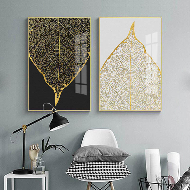 Modern Crystal Glass Painting Set - 2 Panels, 16x24 Inches Each, Golden Frame