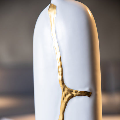 Premium White Ceramic With Gold Work Flower Vase [ SMALL ]