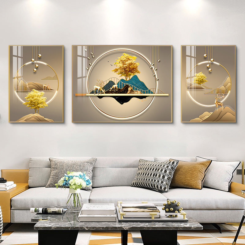 Modern Crystal Painting Set with Metal Framing - Golden Frame, Crystal & Glass Work [Set of 3 ]