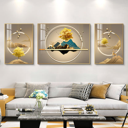 Modern Crystal Painting Set with Metal Framing - Golden Frame, Crystal & Glass Work [Set of 3 ]