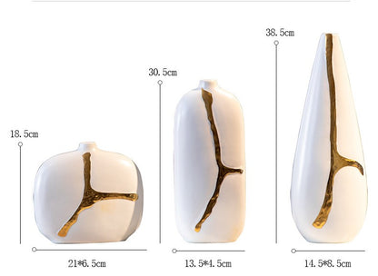 Premium White Ceramic With Gold Work Flower Vase [ SMALL ]