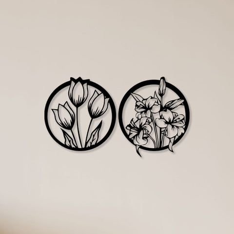 Flowers Design Metal Wall rt [ Pack of 2 ]