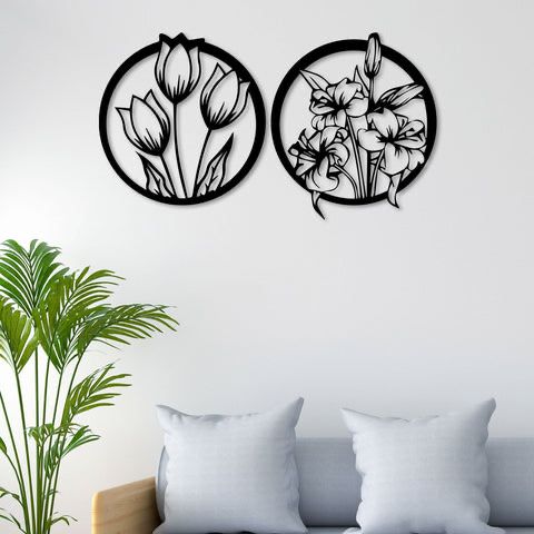 Flowers Design Metal Wall rt [ Pack of 2 ]