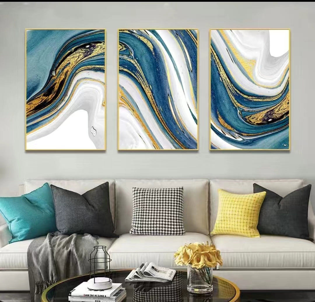 Modern Crystal Painting With Metal Framing For Home Decor [ Pack of 3 ]
