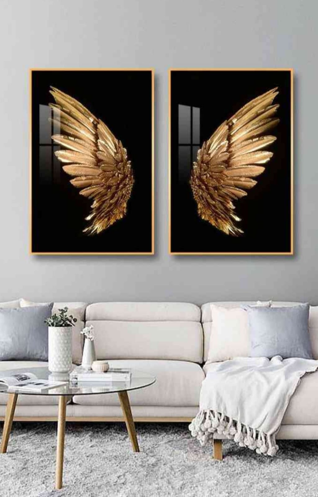 Modern Crystal Glass Painting Set - Metal Framing, Pack of 2, 16x24 Inches