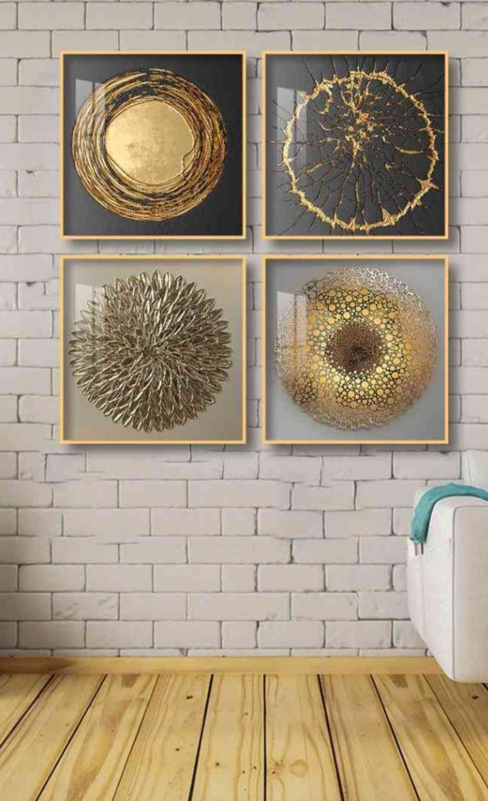 Modern Crystal Painting With Metal Framing For Home Decor [ Pack of 4 ]