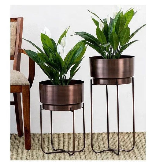 Copper Metal Planter With Black Stand [ Pack of 2 ]
