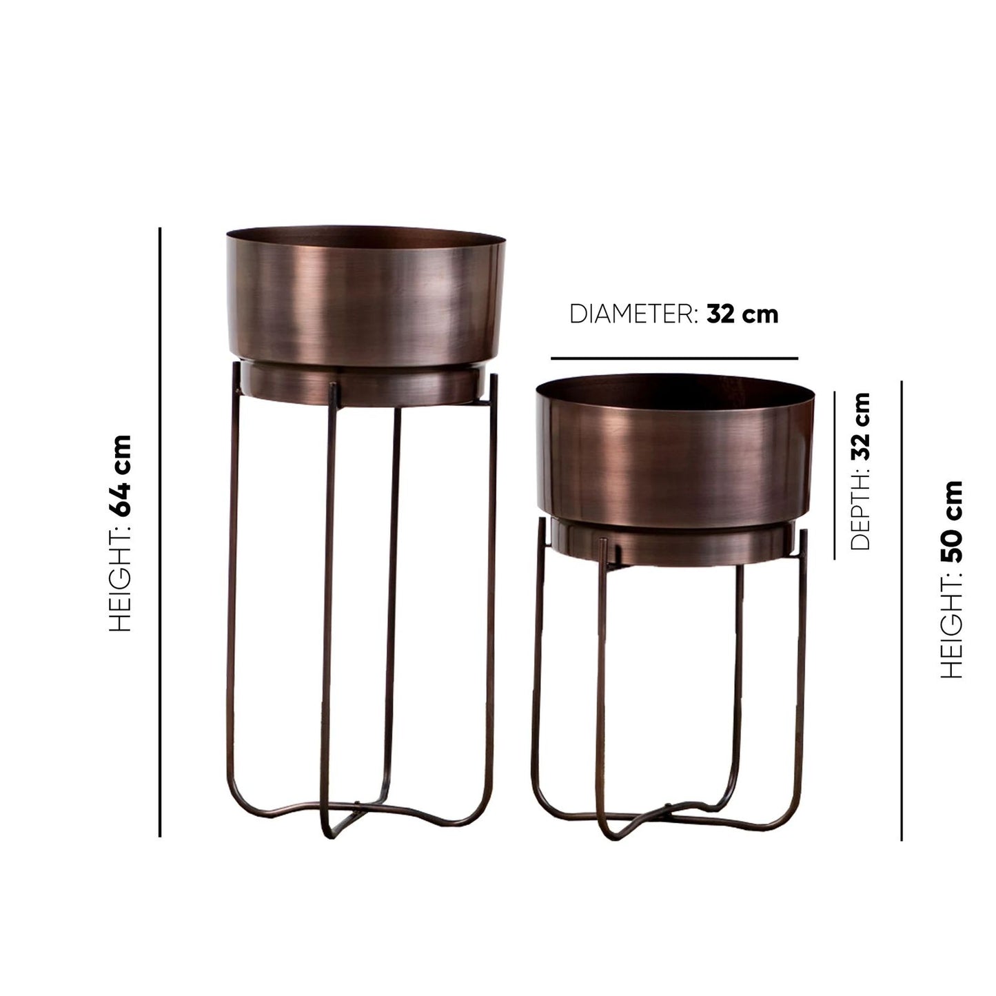 Copper Metal Planter With Black Stand [ Pack of 2 ]