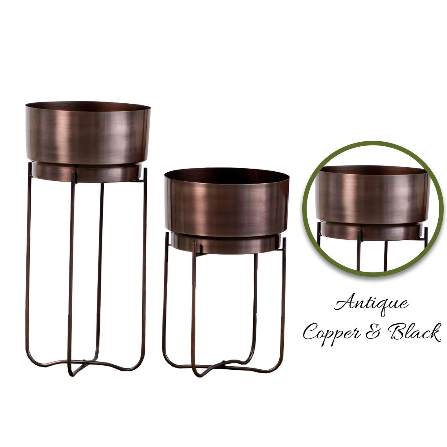 Copper Metal Planter With Black Stand [ Pack of 2 ]