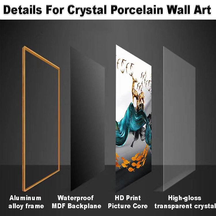 Modern Crystal Painting Set with Metal Framing - Golden Frame, Crystal & Glass Work [Set of 3 ]