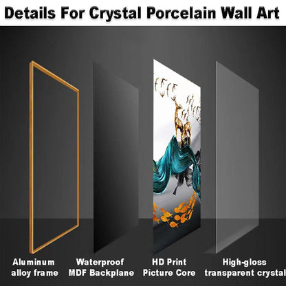 Modern Crystal Painting Set with Metal Framing - Golden Frame, Crystal & Glass Work [Set of 3 ]