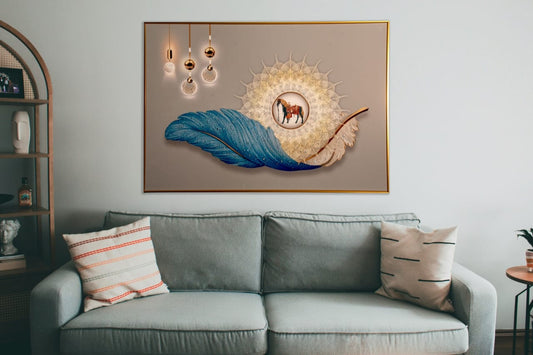 Modern Crystal Glass Painting with Metal Frame | 28x40 Inches | Golden Color Frame | Crystal and Glass Work (Copy)