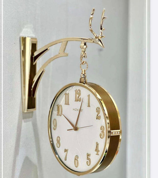 Dual Dial Metal Hanging Wall Clock [ Brown & White ]