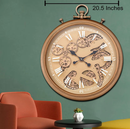 Vortex Time Luxury Designer Wall clock With Moving Gear Mechanism (Gold) (Steel Body)