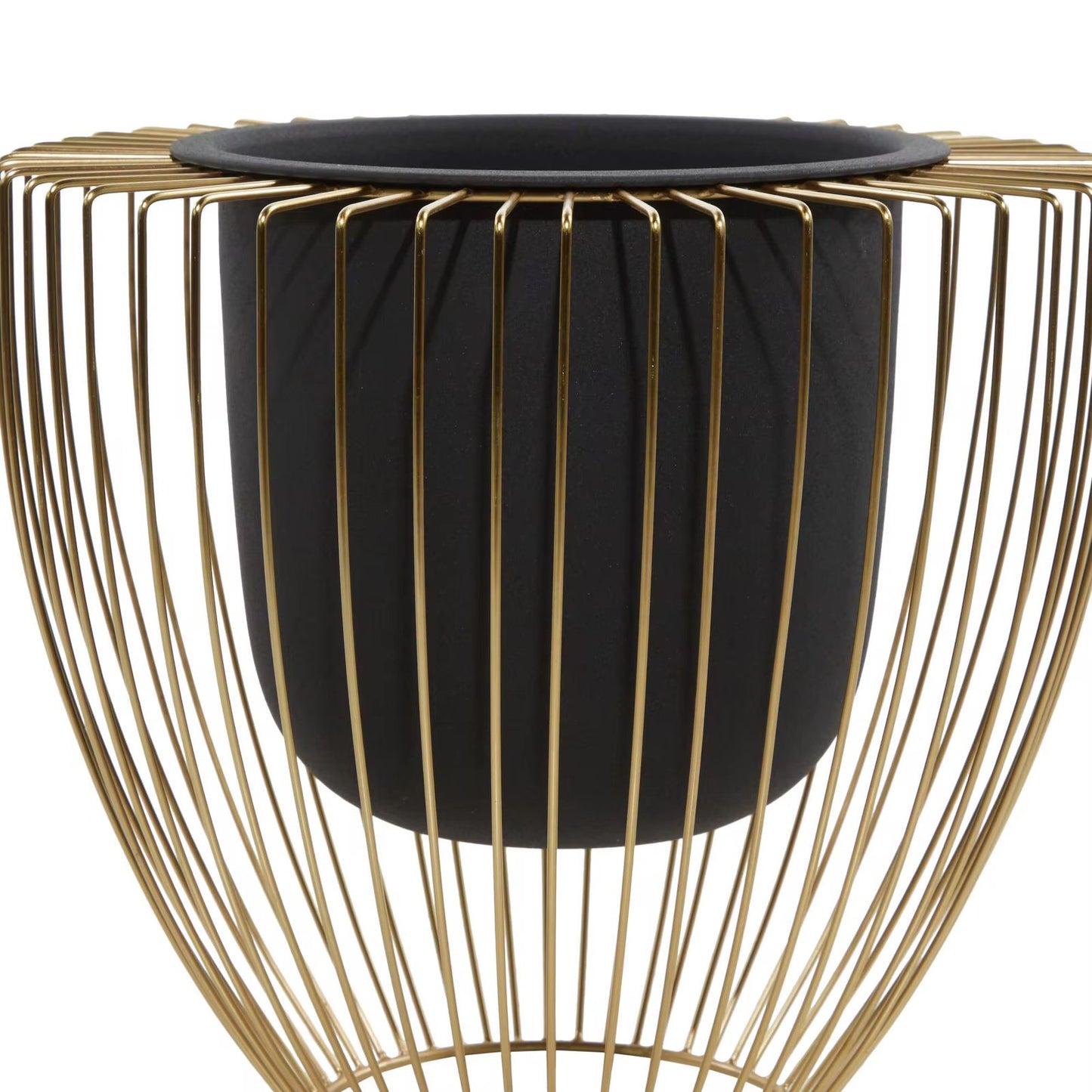 Black Metal Planter With Gold Stand For Home Decor