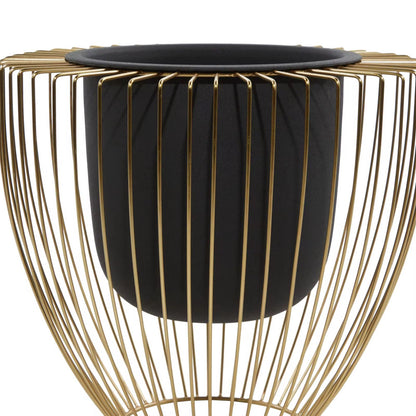 Black Metal Planter With Gold Stand For Home Decor