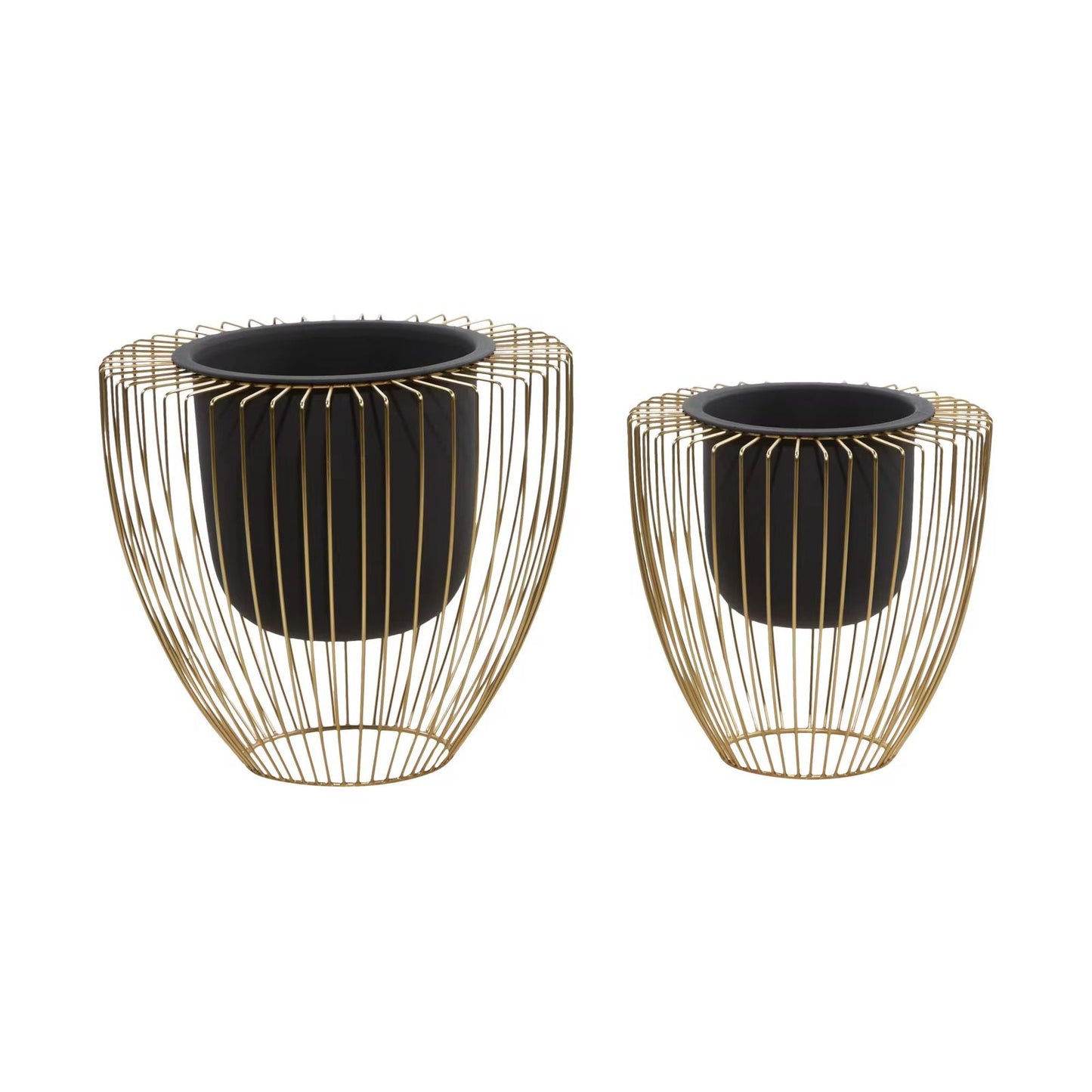 Black Metal Planter With Gold Stand For Home Decor