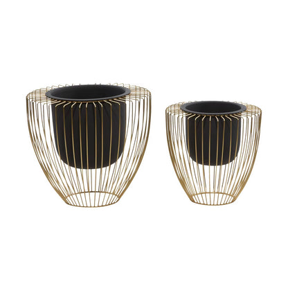 Black Metal Planter With Gold Stand For Home Decor