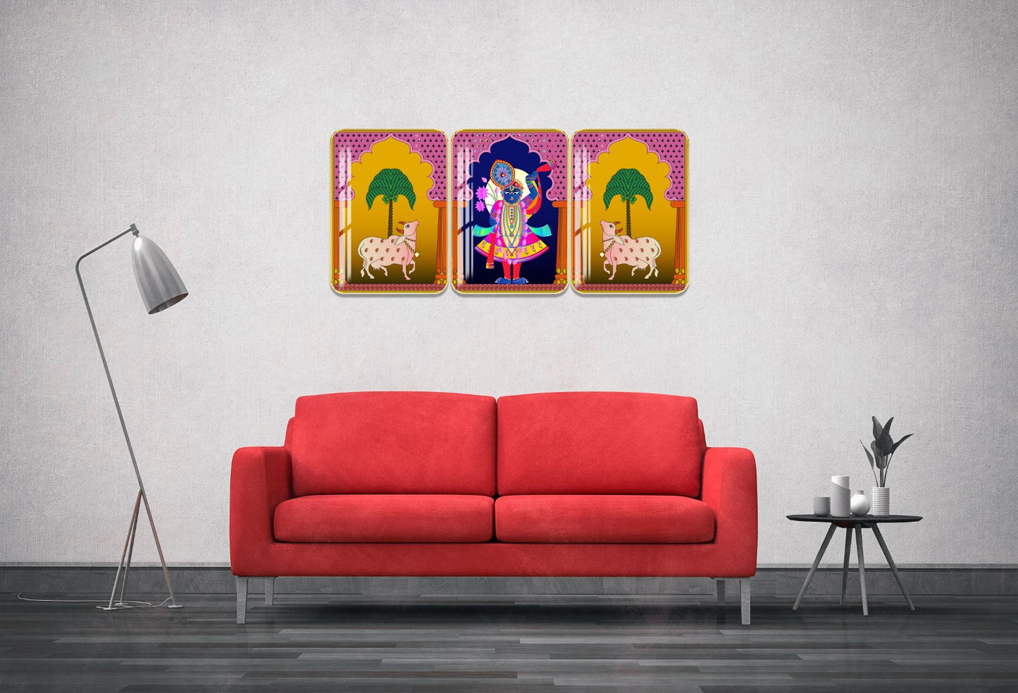 Divine Religious Crystal Wall Painting With Golden Framing - Set of 3 [ 18inch x 24inch ]