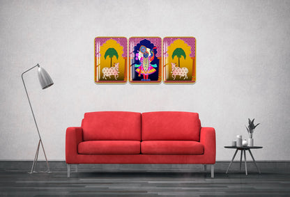 Divine Religious Crystal Wall Painting With Golden Framing - Set of 3 [ 18inch x 24inch ]