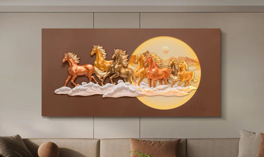 Premium Wall Art Riding the Wind - Large 3D Horse Wall Art - With LED Light Style 1