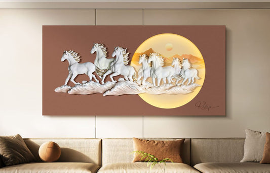 Premium Wall Art Riding the Wind - Large 3D Horse Wall Art - With LED Light Style 2