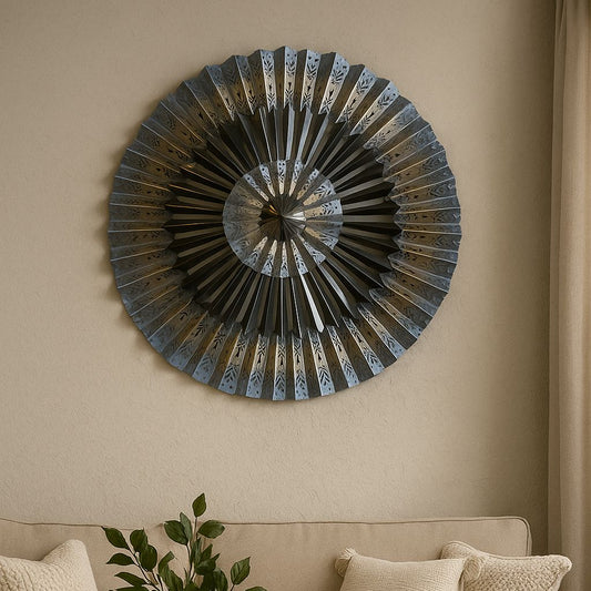 PVD Finish Circular Metal Wall Art For Home Decor With LED Light [57 x 57 Inch ] Style 1
