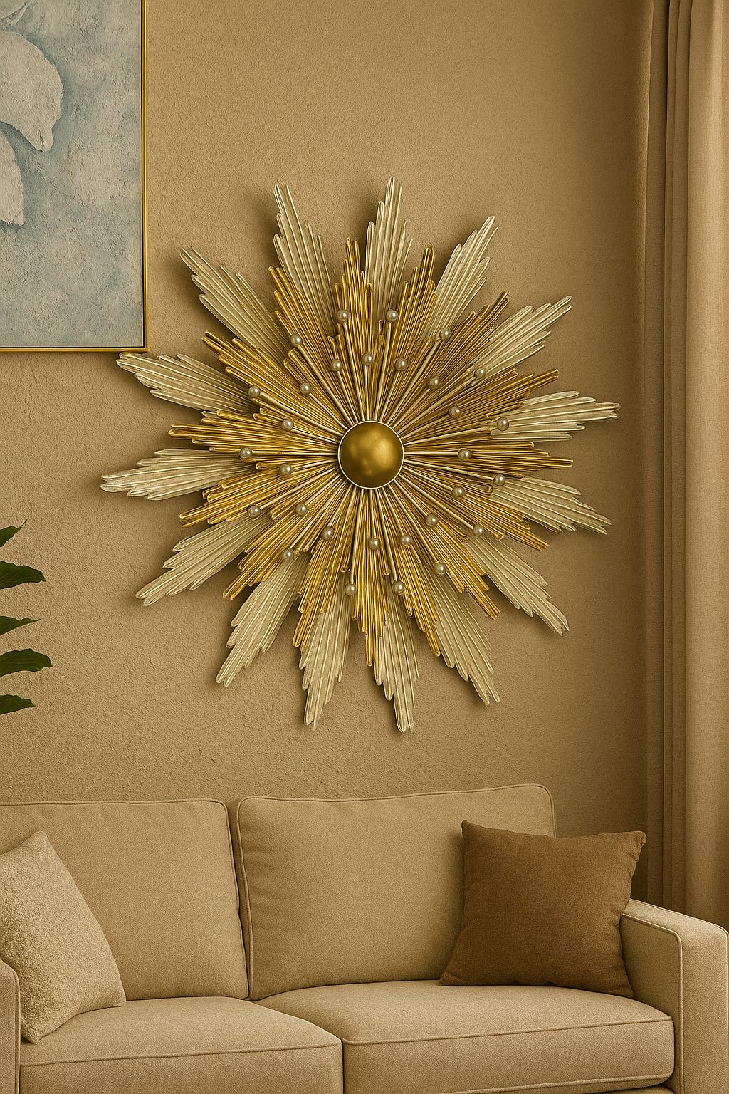 Gold PVD Finish Circular Metal Wall Art For Home Decor With LED Light [57 x 57 Inch ] Style 4