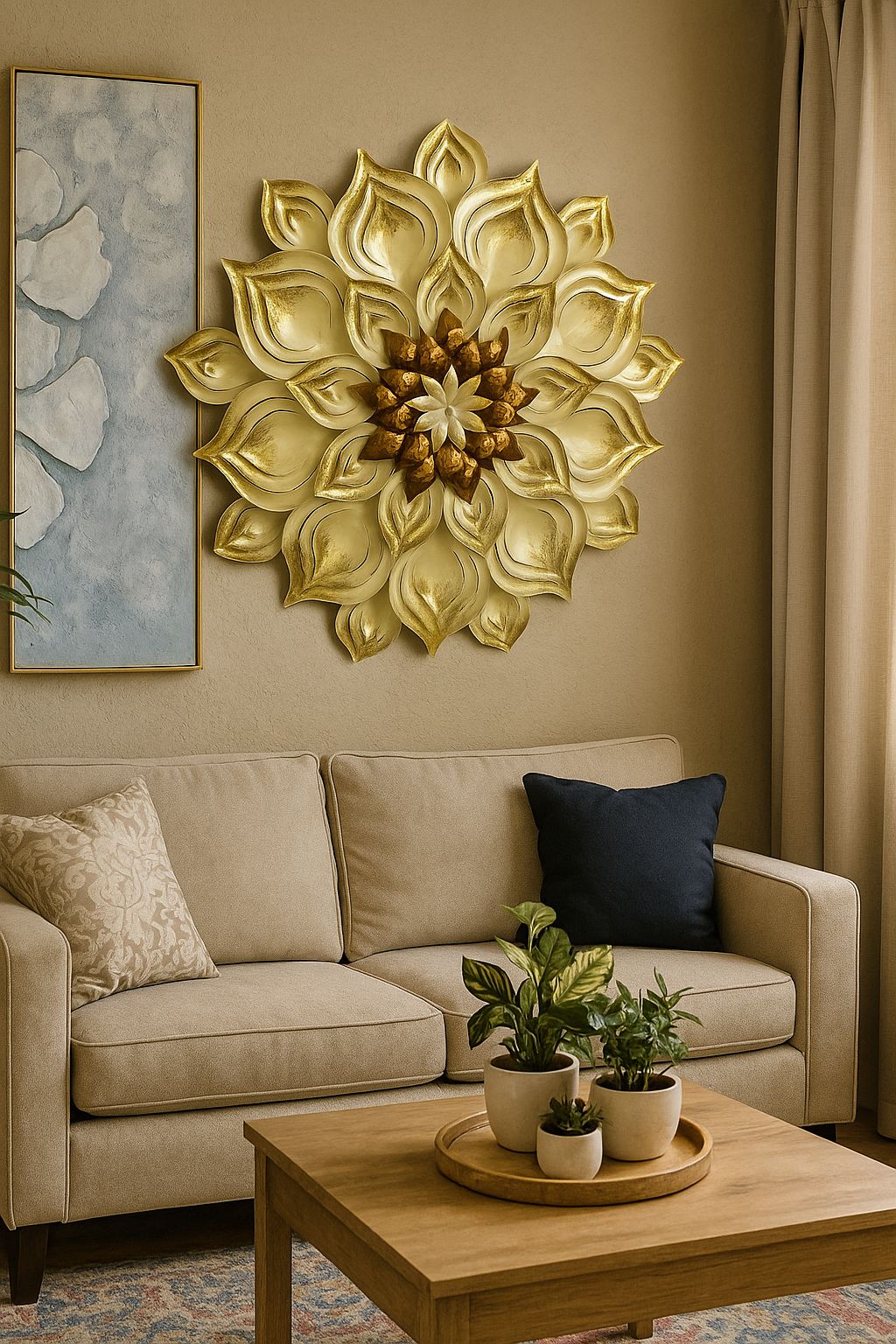 Gold PVD Finish Circular Metal Wall Art For Home Decor With LED Light [57 x 57 Inch ] Style 3