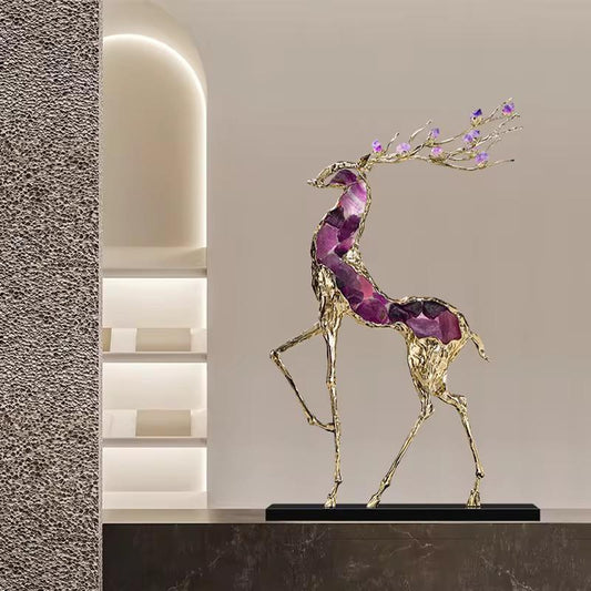 Gold Deer Table Showpiece With Purple Crystals [ Big ]